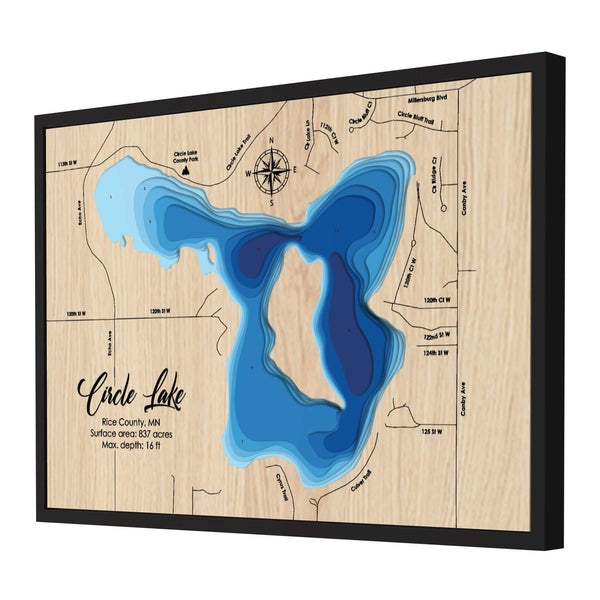 Circle Lake Map, Minnesota - Personalized 3D Wooden Map - Depth Map Wall Art - Nautical Decor for Lake House