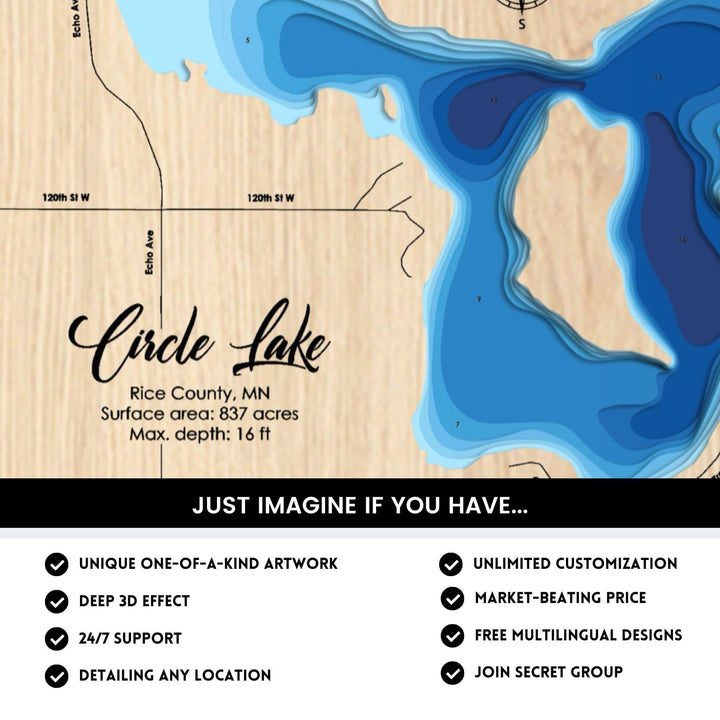 Details of Circle Lake 3D Depth Map FIles, unique wall art, deep effect, unlimited customization