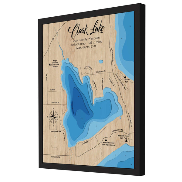 Clark Lake (Wisconsin) 3D Wooden Map – Blue – 9 Layers