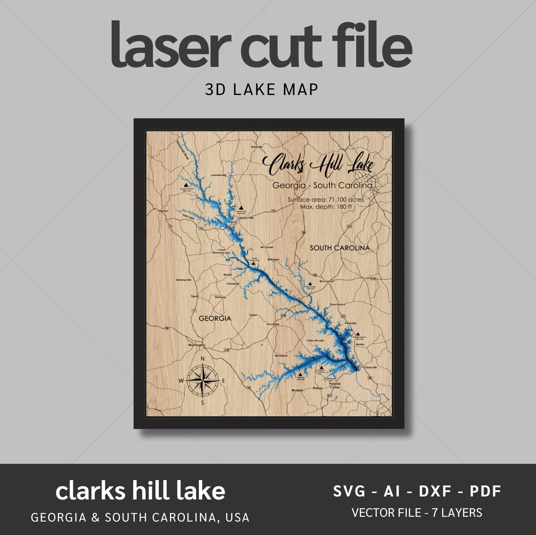 Clarks Hill Lake Laser Map Files - 7 Layers - Svg/Ai/Dxf/Pdf – Moc Tho