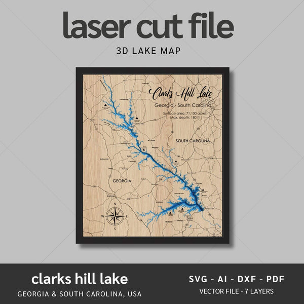 Clarks Hill Lake Laser Map Files - 7 Layers - Svg/Ai/Dxf/Pdf