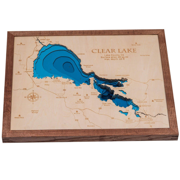 Discover the intricate topography of the Clear Lake 3D wooden map, a masterpiece of craftsmanship by Moc Tho