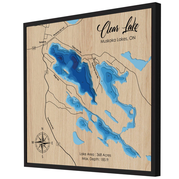 Clear Lake (Ontario) 3D Wooden Map – Blue – 8 Layers