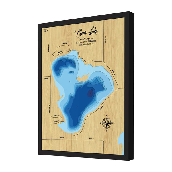 Clear Lake Map, Aitkin County - Personalized 3D Wooden Map - Depth Map Wall Art - Nautical Decor for Lake House