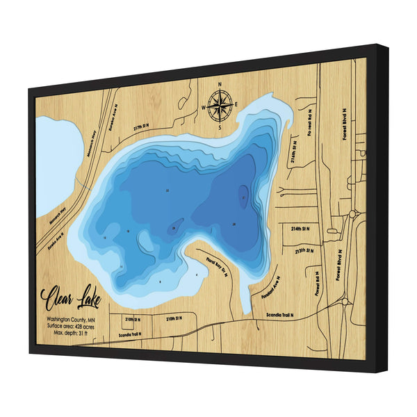 Clear Lake Map, Washington County - Personalized Wood Map - Depth Map Wall Art - Gìfts for Lake House