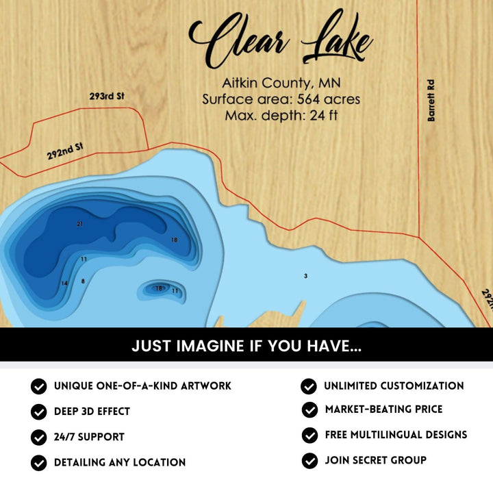 Details of Clear Lake 3D Depth Map FIles, unique wall art, deep effect, unlimited customization