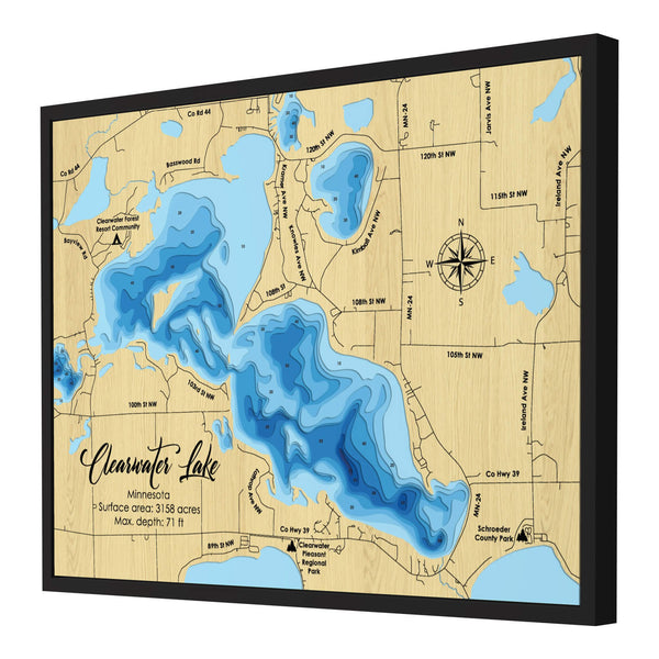 Clearwater Lake Map, Minnesota - Personalized Wood Map - Depth Map Wall Art - Nautical Decor for Lake House