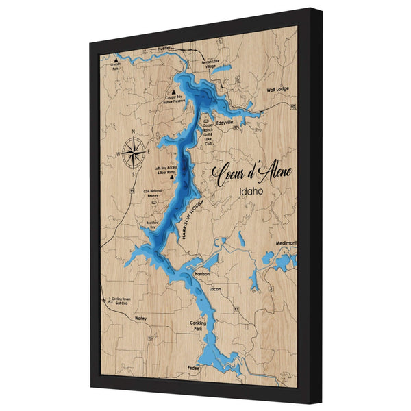 Coeur D Alene 3D Wooden Map – Blue – 7 Layers