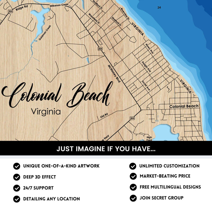 Colonial Beach, Virginia Laser Map Files - 9 Layers - Svg/Ai/Dxf/Pdf ...