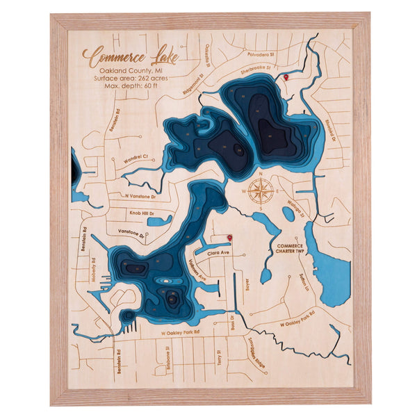 Commerce Lake 3D Wooden Map - Dark Blue - 9 Layers