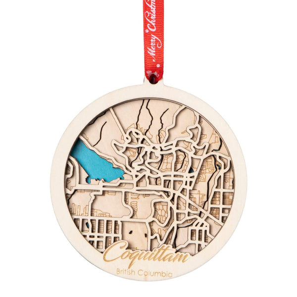 Coquitlam, BC 3D Wooden City Map Ornament – 4.5’’x4’’ - Blue