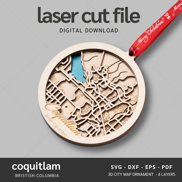 Coquitlam, BC City Map Ornaments Files - 4 Layers - Svg/Ai/Dxf/Pdf