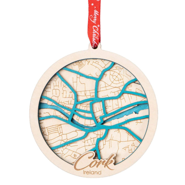 Cork, Ireland 3D Wooden City Map Ornament – 4.5’’x4’’ - Blue