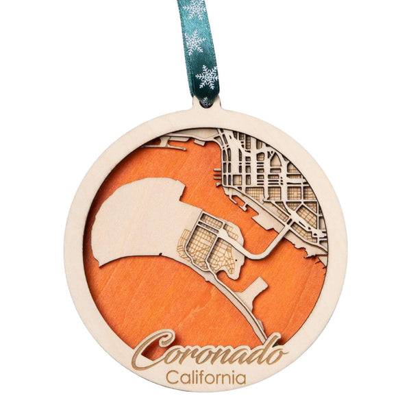 Coronado, CA 3D Wooden City Map Ornament – 4.5’’x4’’ - Blue