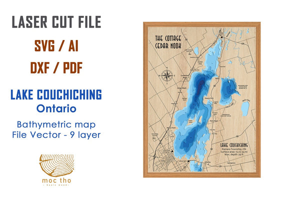 Lake Couchiching Ontario Laser Map Files - 9 Layers - Svg/Ai/Dxf/Pdf (Copy)