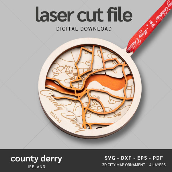 County Derry, Ireland City Map Ornaments Files - 4 Layers - Svg/Ai/Dxf/Pdf