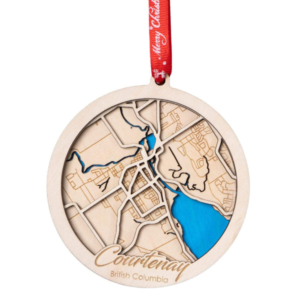 Courtenay, BC 3D Wooden City Map Ornament – 4.5’’x4’’ - Blue