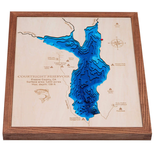 Experience the intricate details of the Courtright Reservoir 3D wooden map, a topographical masterpiece by Moc Tho