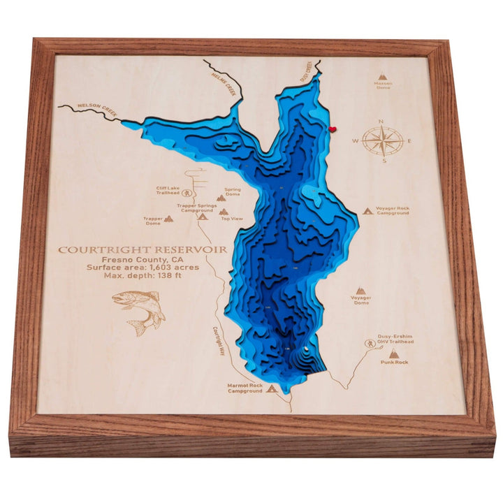 Experience the intricate details of the Courtright Reservoir 3D wooden map, a topographical masterpiece by Moc Tho