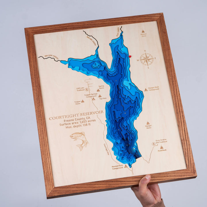 Discover the handcrafted Courtright Reservoir 3D wooden map, a home decor masterpiece by Moc Tho