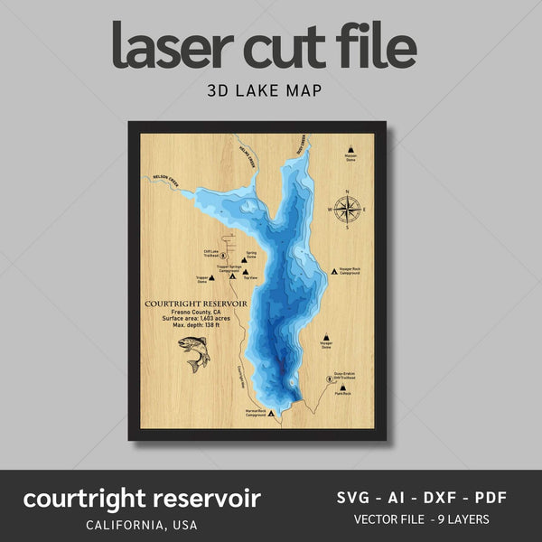 Courtright Reservoir, California Laser Map Files - 9 Layers - Svg/Ai/Dxf/Pdf