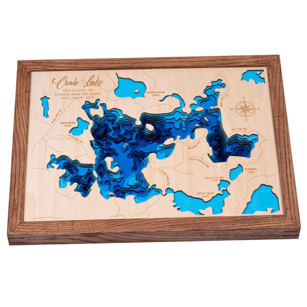 Crab Lake 3D Wooden Map - Dark Blue - 9 Layers