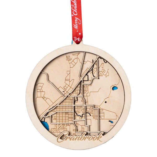 Cranbrook, BC 3D Wooden City Map Ornament – 4.5’’x4’’ - Blue