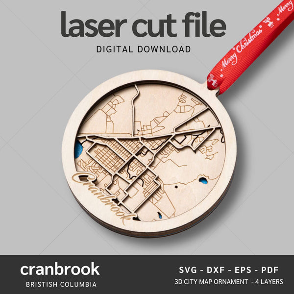 Cranbrook, BC City Map Ornaments Files - 4 Layers - Svg/Ai/Dxf/Pdf