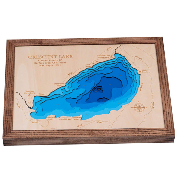 Experience the intricate topography of the Crescent Lake 3D wooden map, a unique piece of home decor by Moc Tho