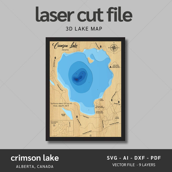 Crimson Lake, Alberta Laser Map Files - 9 Layers - Svg/Ai/Dxf/Pdf