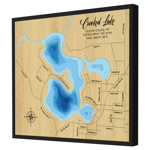 Crooked Lake 3D Wooden Map – Blue – 9 Layers