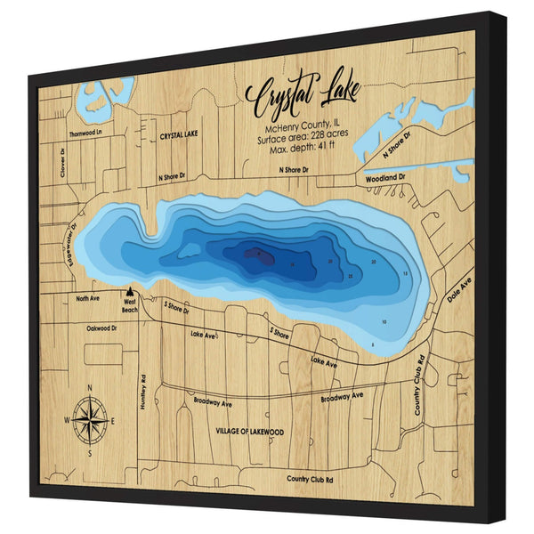 Crystal Lake 3D Wooden Map – Blue – 9 Layers