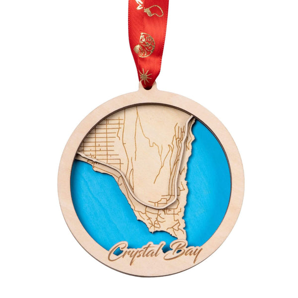 Crystal Bay, Nevada USA 3D Wooden City Map Ornament – 4.5’’x4’’ - Blue