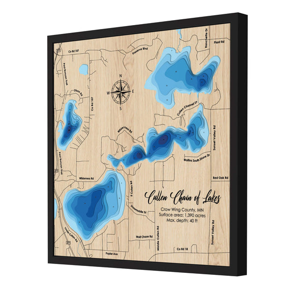 Cullen Chain of Lakes Map, Minnesota - Personalized 3D Wood Map - Depth Map Wall Art - Gifts for Lake House