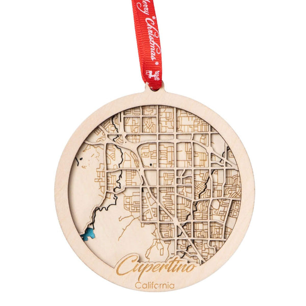 Cupertino, CA 3D Wooden City Map Ornament – 4.5’’x4’’ - Blue