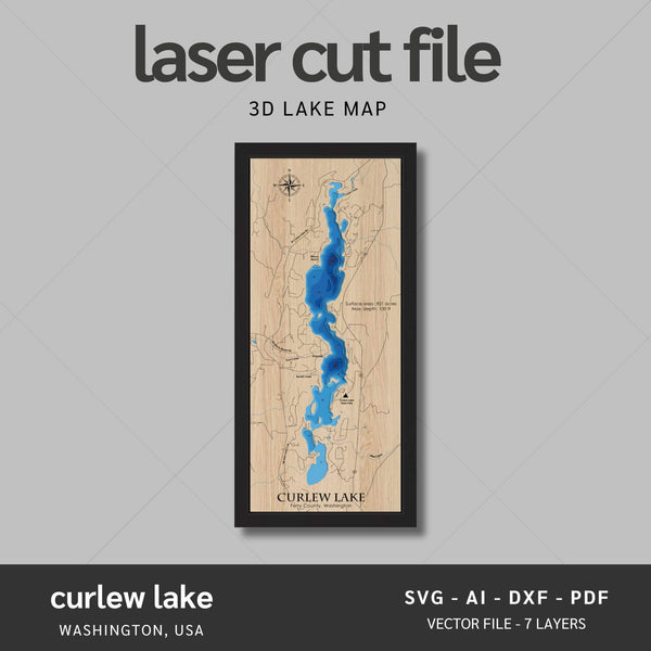 Curlew Lake, Washington Laser Map Files - 7 Layers - Svg/Ai/Dxf/Pdf