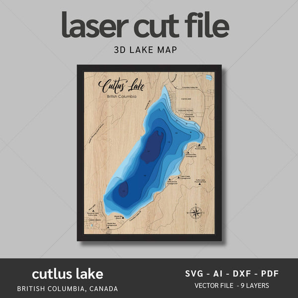 Cultus Lake, British Columbia Laser Map Files - 9 Layers - Svg/Ai/Dxf/Pdf