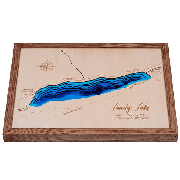 Lundy Lake 3D Wooden Map - Blue - 9 Layers