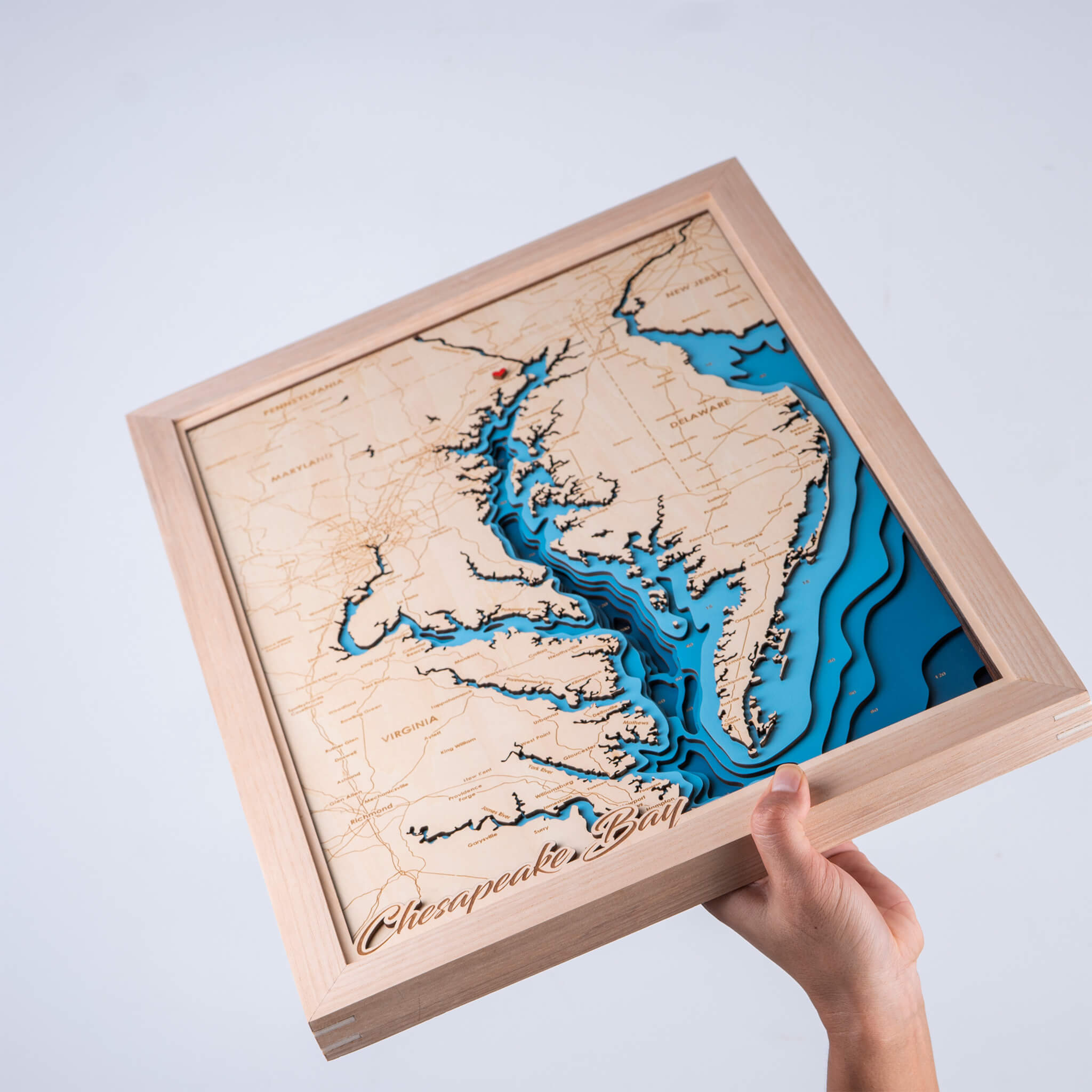 Chesapeake Bay 3D Wooden Map - Dark Blue - 7 Layers – Moc Tho LLC