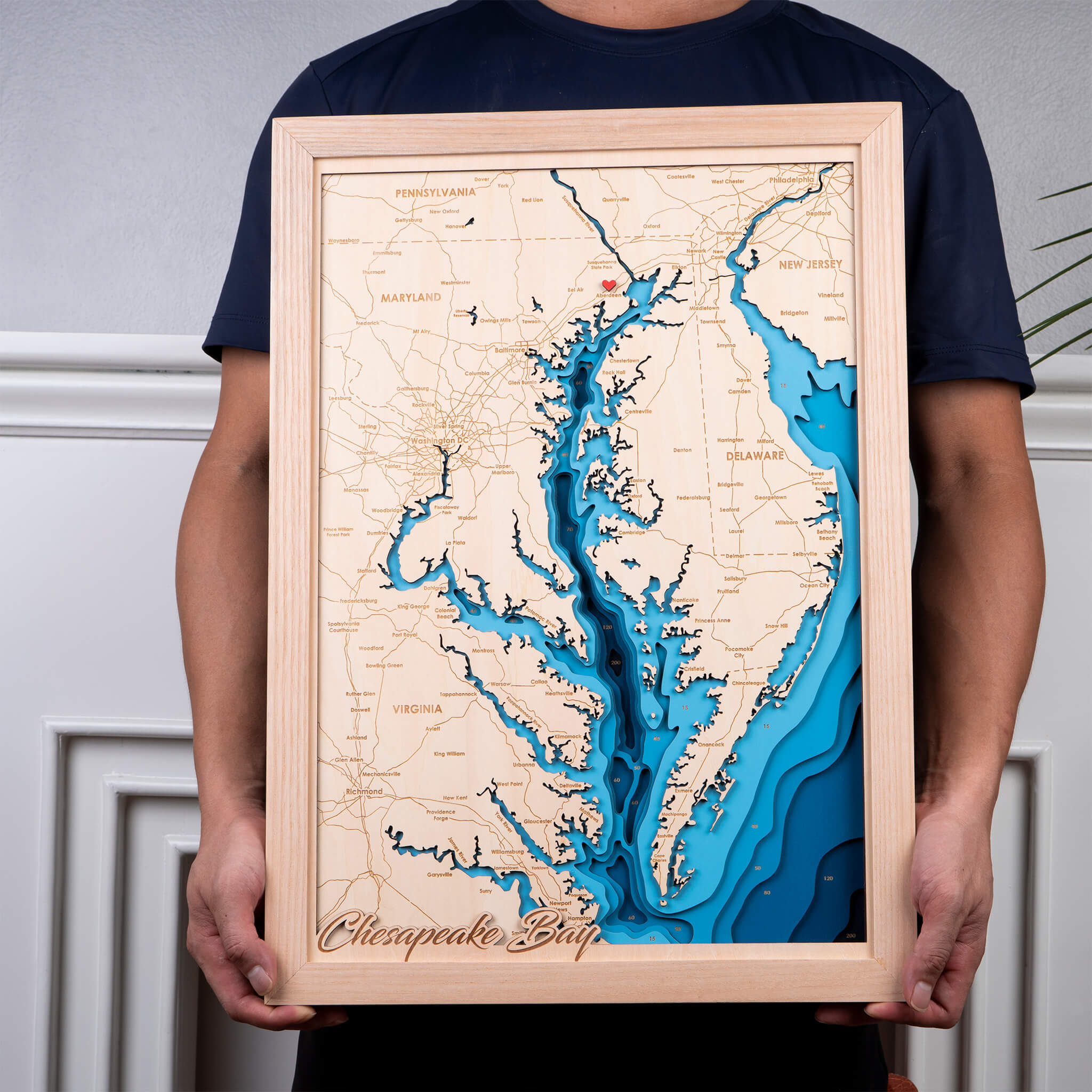 Chesapeake Bay 3D Wooden Map - Dark Blue - 7 Layers – Moc Tho LLC