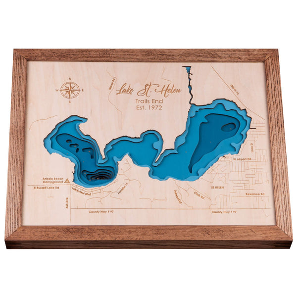 Lake St Helen 3D Wooden Map - Dark Blue - 9 Layers