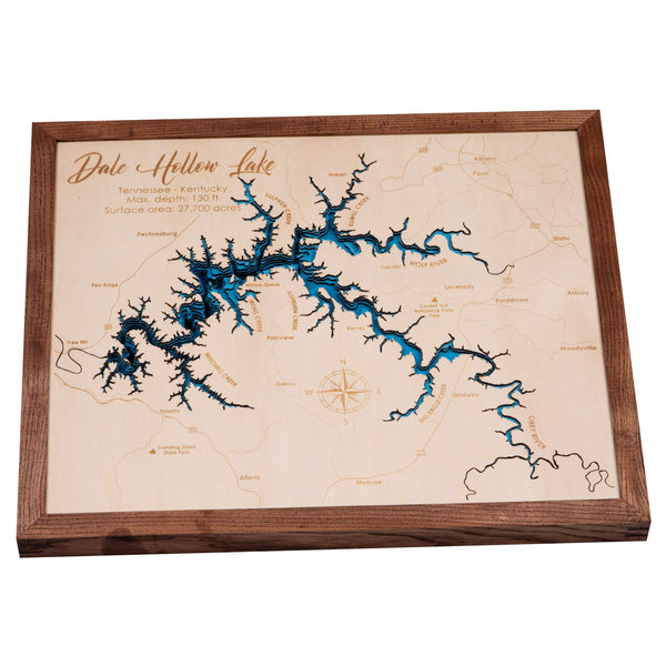 Dale Hollow Lake 3D Wooden Map - Blue - 7 Layers