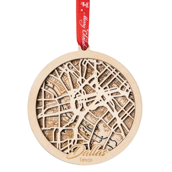 Dallas, TX 3D Wooden City Map Ornament – 4.5’’x4’’ - Blue