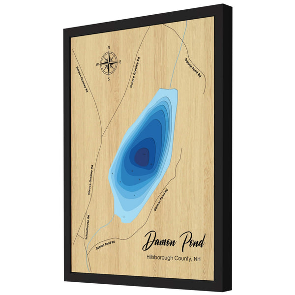 Damon Pond 3D Wooden Map – Blue – 9 Layers