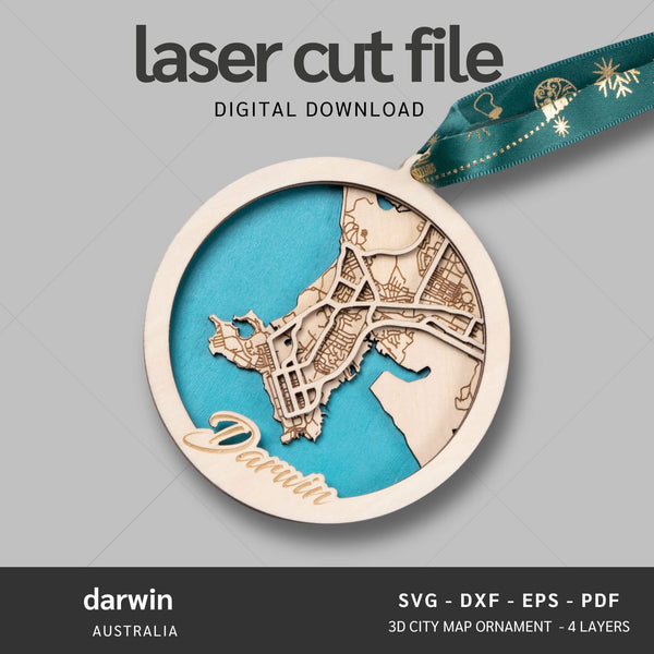 Darwin, Australia City Map Ornaments Files - 4 Layers - Svg/Ai/Dxf/Pdf