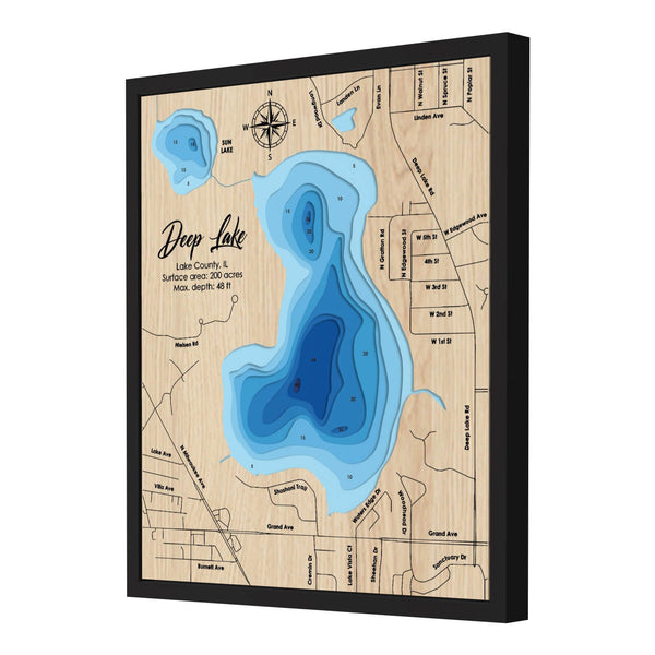 Deep Lake Map, Illinois - Personalized 3D Wooden Map - Depth Map Wall Art - Nautical Decor for Lake House