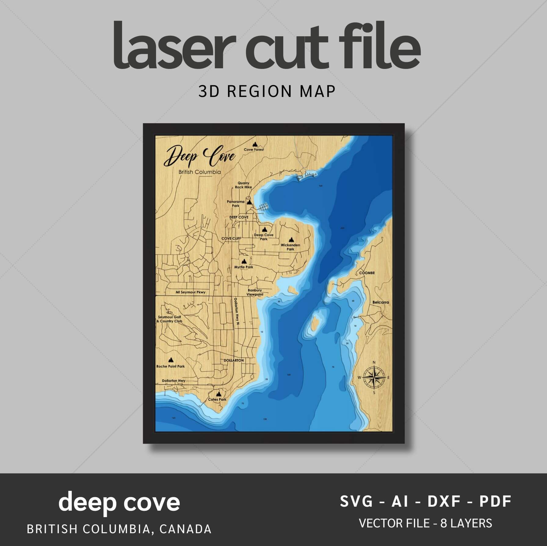 Style Dxf Maps Deep Cove, Canada Laser Map Files - 8 Layers - Svg/Ai/Dxf/Pdf – Moc Tho LLC