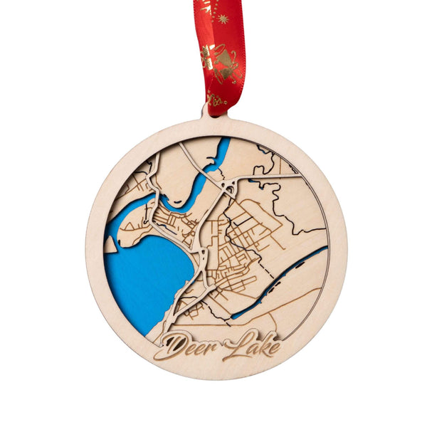 Deer Lake, Canada 3D Wooden Map Ornament – 4.5’’x4’’ - Blue