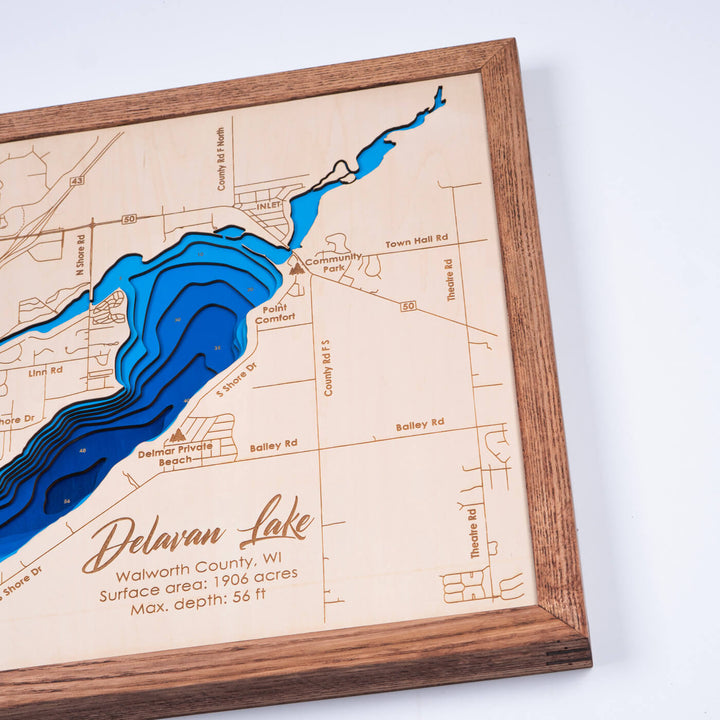 Discover the intricate craftsmanship of our Delavan Lake 3D Wooden Nautical Map, a unique piece by Moc Tho