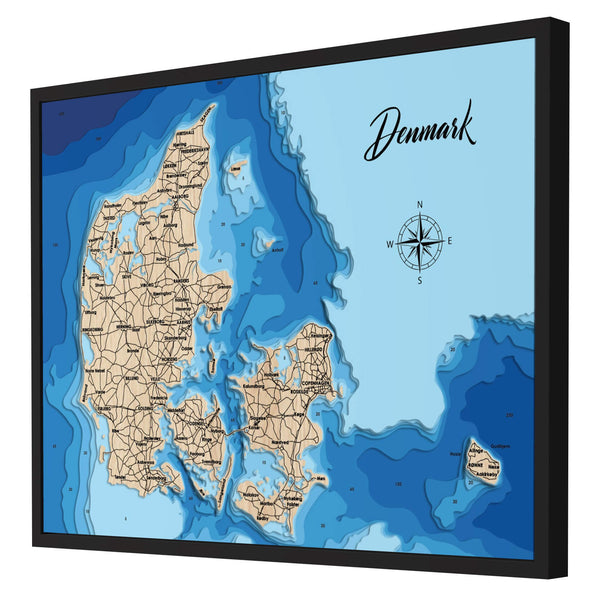 Denmark Map - Personalized 3D Wooden Map - Depth Map Wall Art - Nautical Decor for Lake House, Cabin